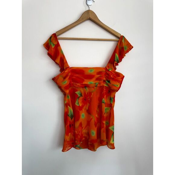 Escada Vintage Orange Flowy Floral Blouse Size 6 - Picture 3 of 9